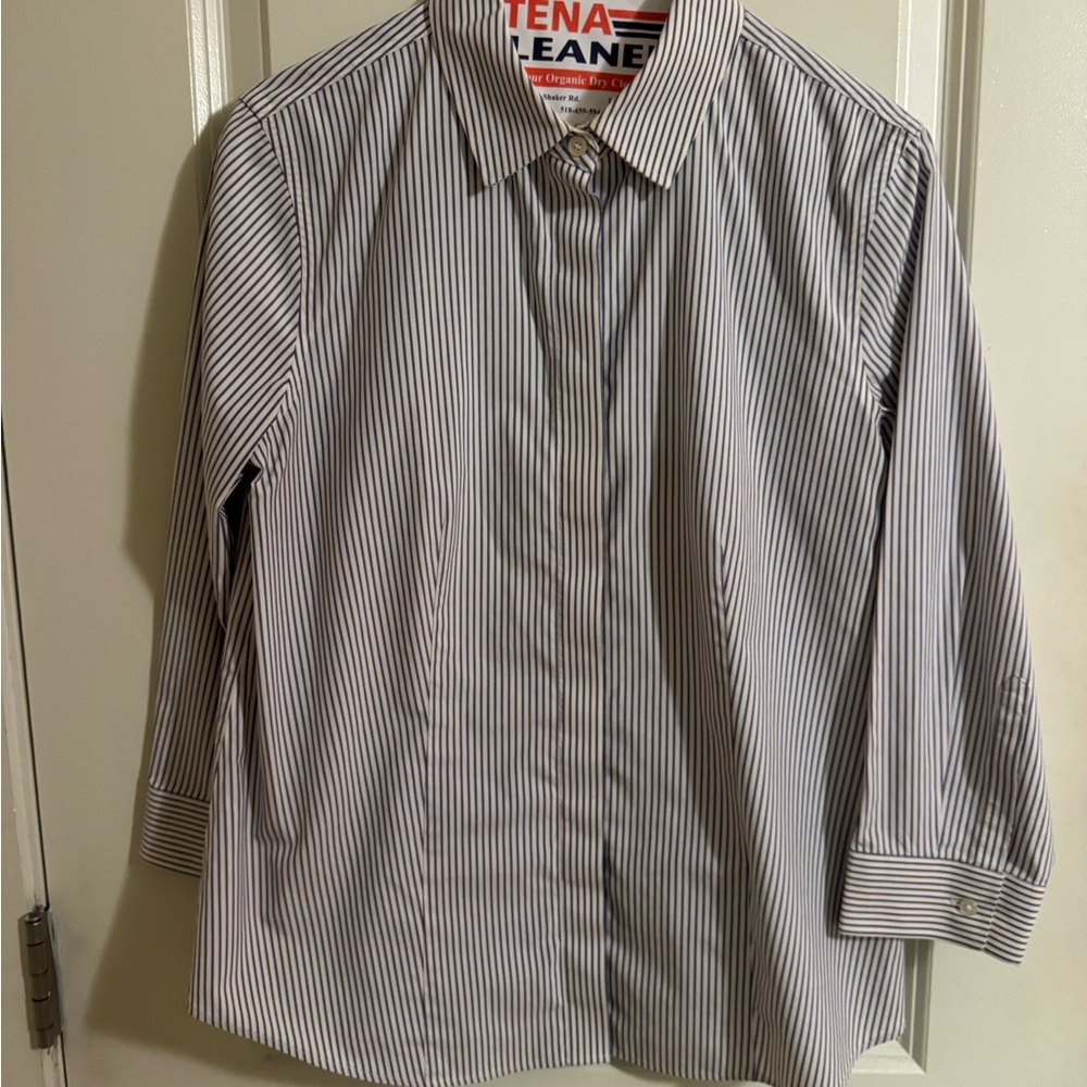 Talbots Blue and White Striped Button Down Shirt, Size 6